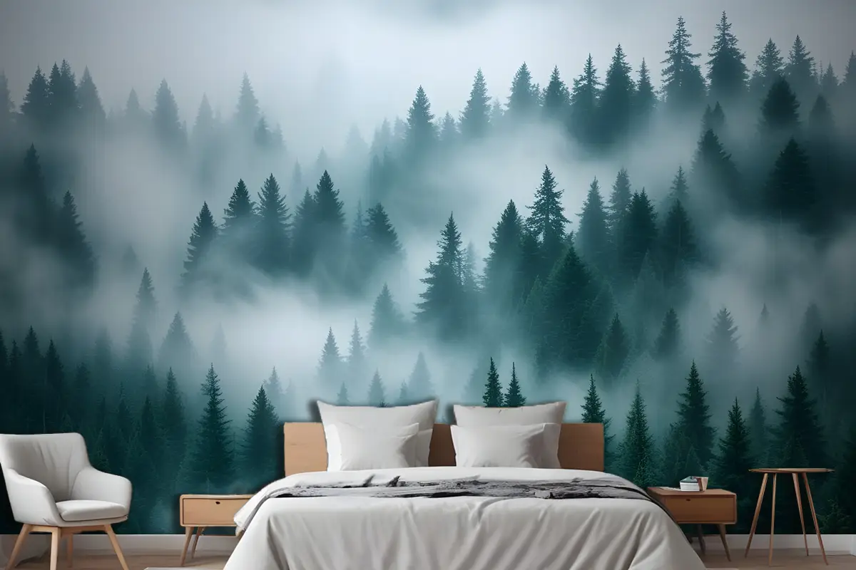 Sisli Çam Ormanı Yatak Odası Duvar Kağıdı Sisli Çam Ormanı Yatak Odası Duvar Kağıdı