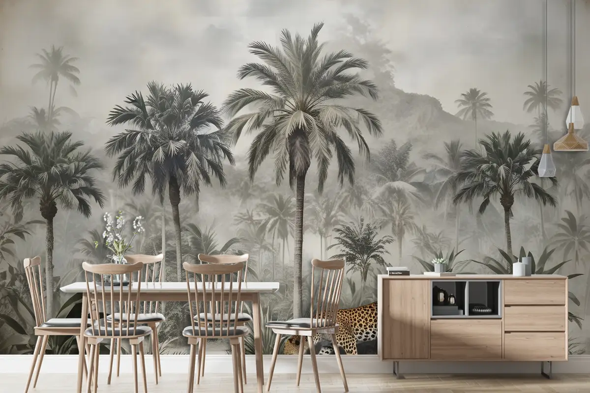 Vahşi Leopar Duvar Kağıdı Ile Vintage Egzotik Manzara Vahşi Leopar Duvar Kağıdı Ile Vintage Egzotik Manzara