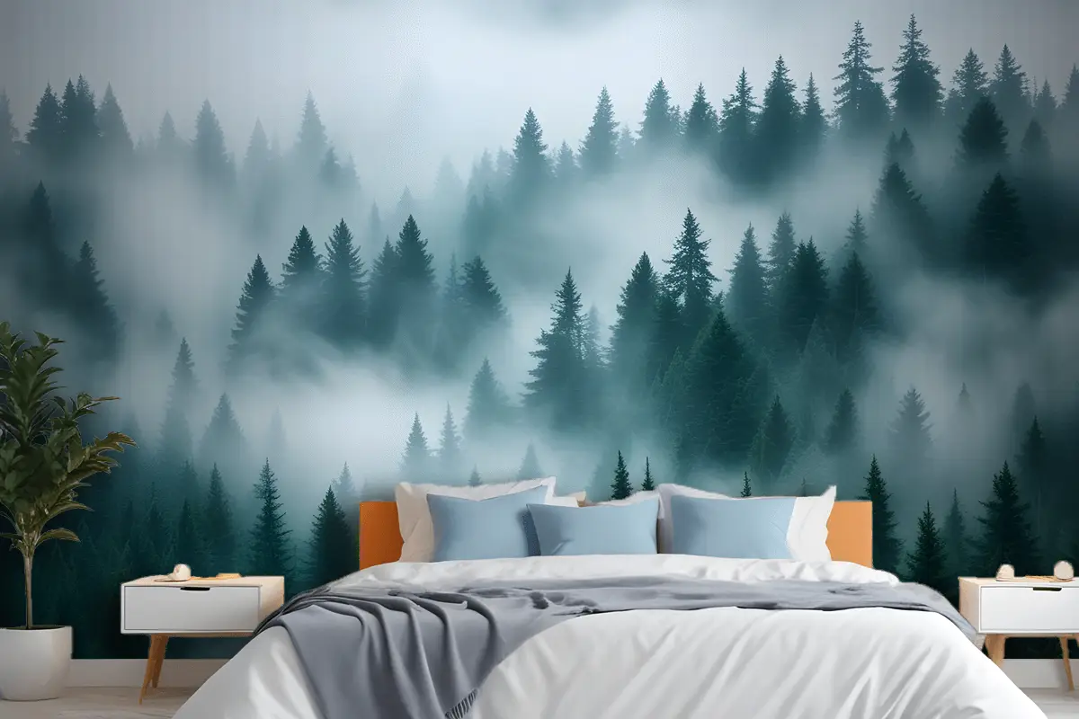 Sisli Çam Ormanı Yatak Odası Duvar Kağıdı Sisli Çam Ormanı Yatak Odası Duvar Kağıdı