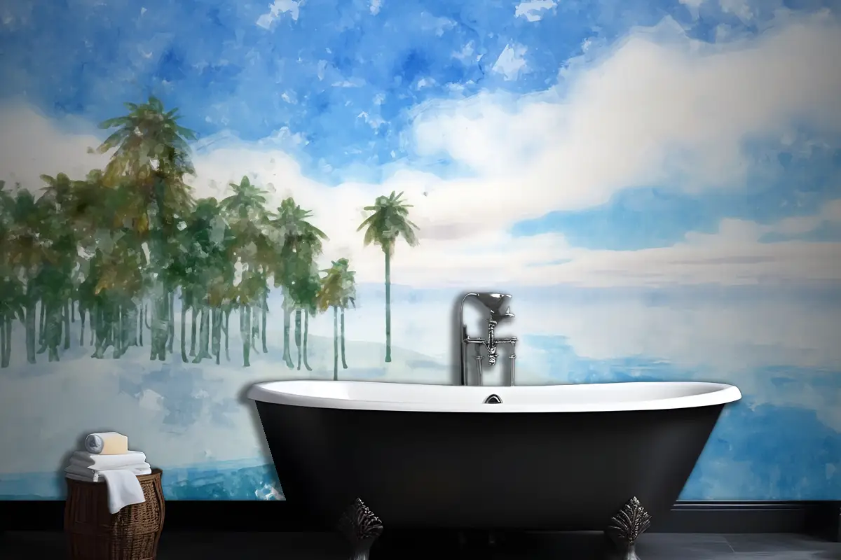 Suluboya Yaz Tropikal Arka Plan Banyo Duvar Kağıdı Suluboya Yaz Tropikal Arka Plan Banyo Duvar Kağıdı